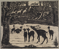 KG 09345
<br/>
Herten in een bos
<br/>
<em>Kruyder-Bouman, Jo (1886-1973)</em>